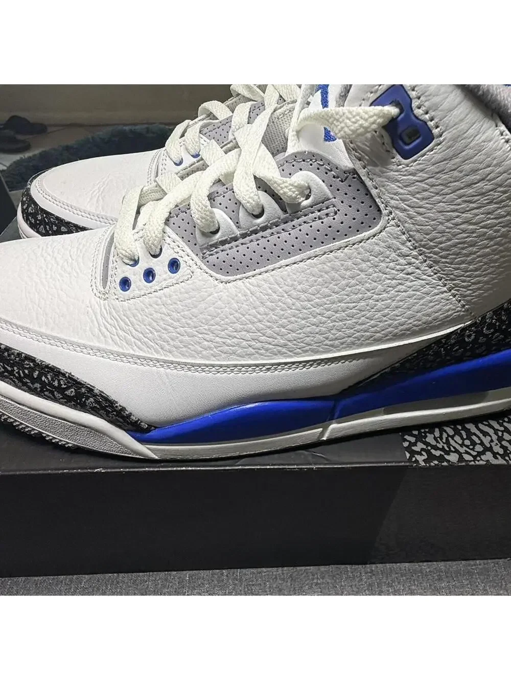 Jordan 3 Retro White/Racer Blue-Black sneakers Size 12